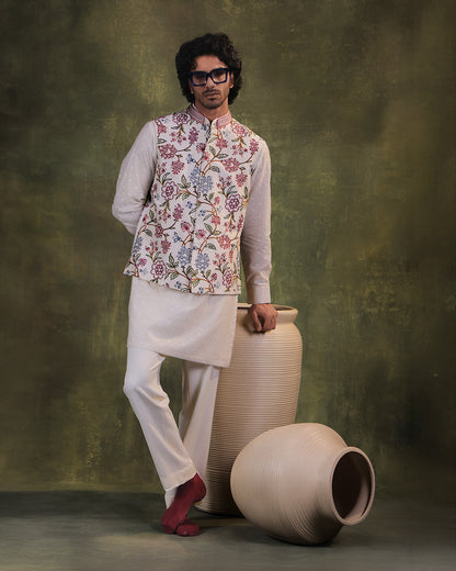 White Nehru Jacket Kurta Set