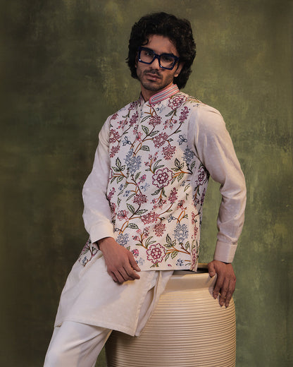 White Nehru Jacket Kurta Set