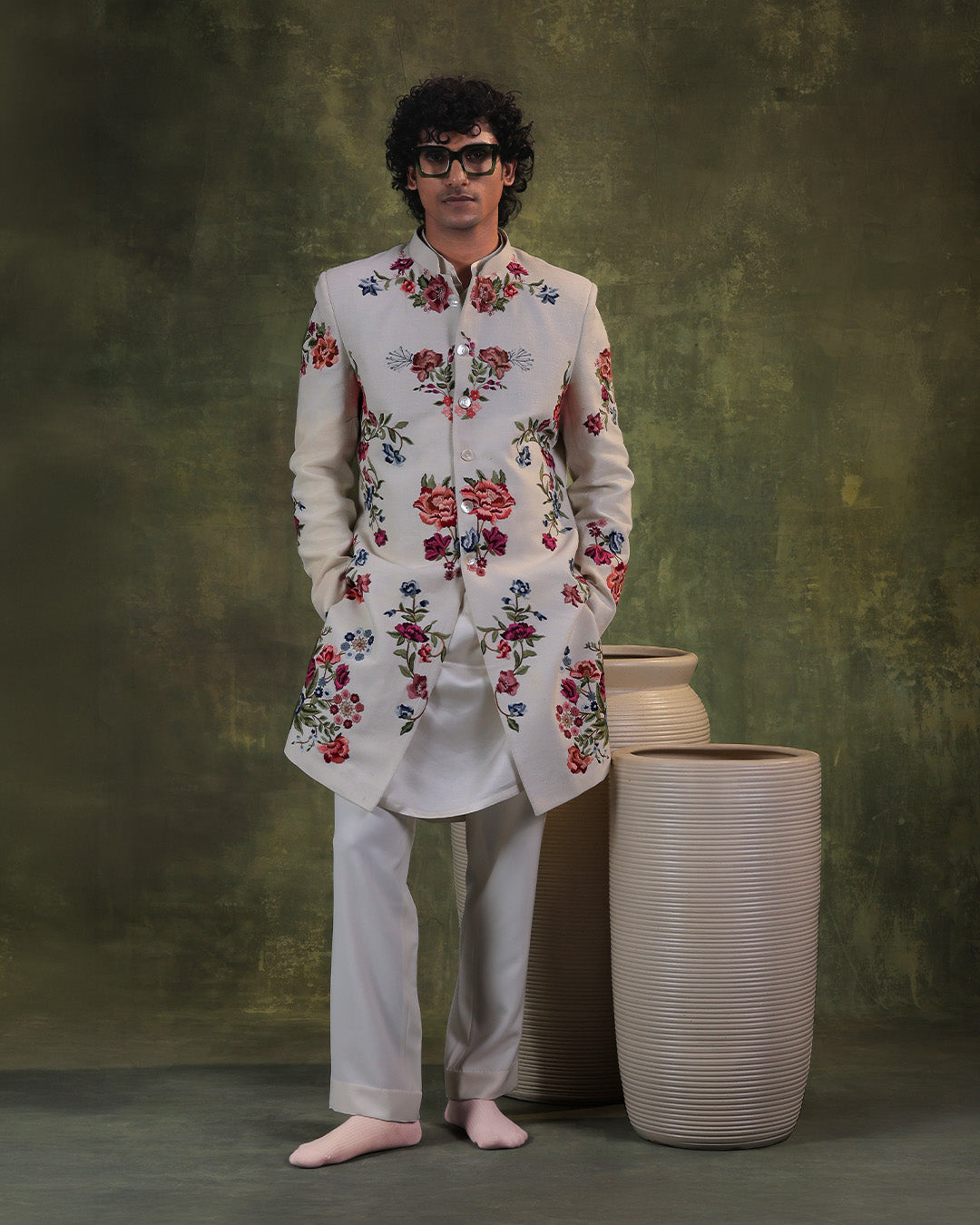 White indowestern Set