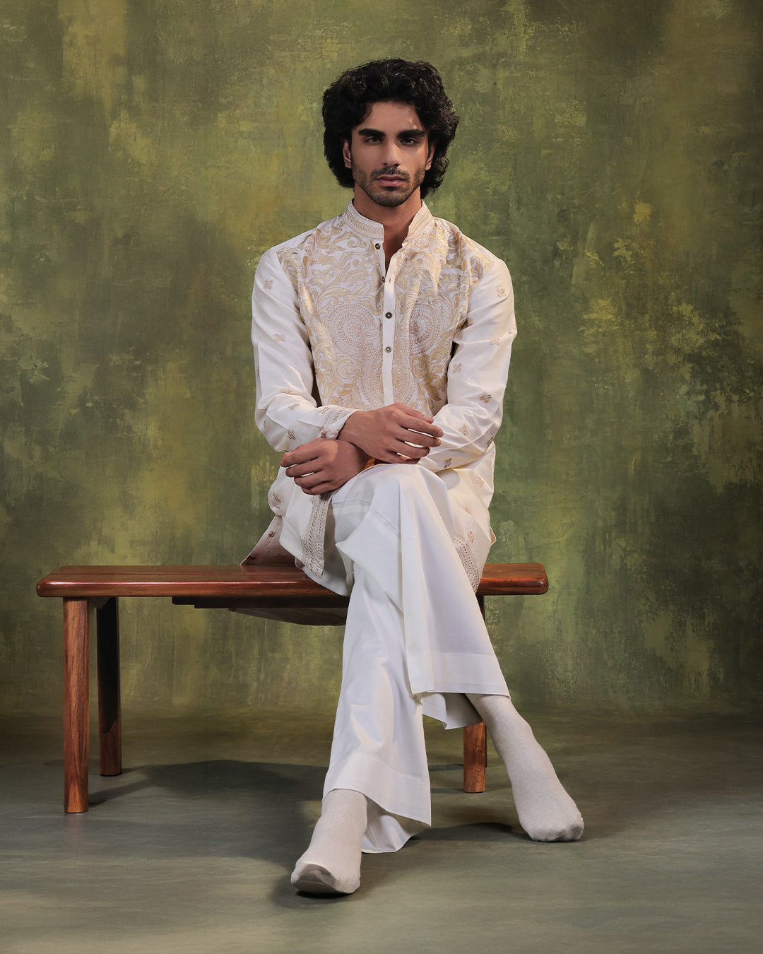 Ivory and Champagne Kurta Set