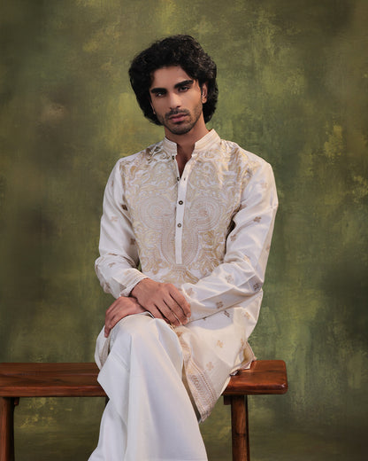 Ivory and Champagne Kurta Set