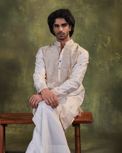 Ivory and Champagne Kurta Set