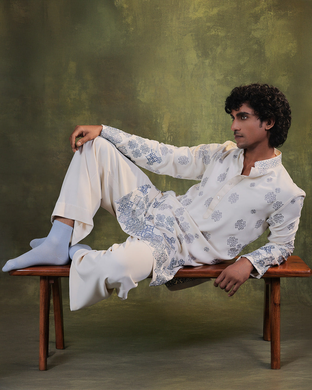 White & Blue Kurta Set