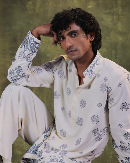 White & Blue Kurta Set