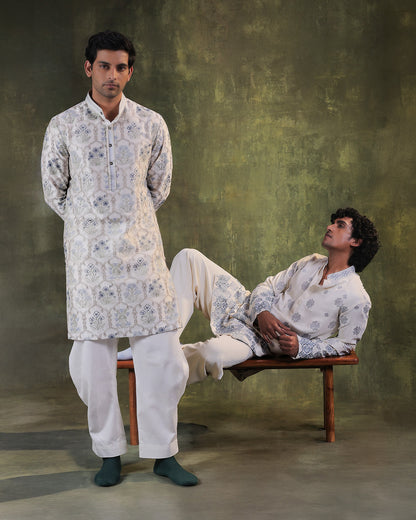 Ivory and Blue Kurta Set