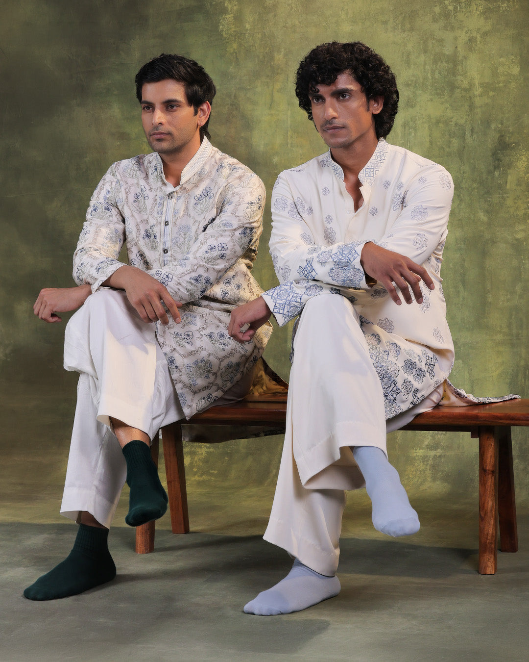 White & Blue Kurta Set