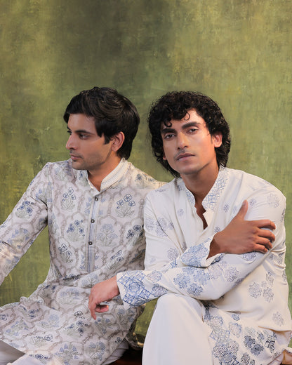White & Blue Kurta Set