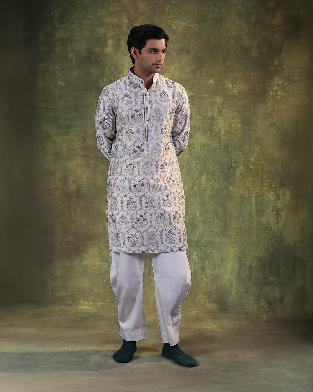 Ivory and Blue Kurta Set