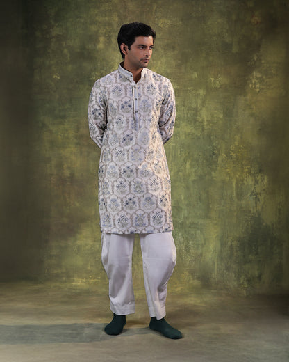 Ivory and Blue Kurta Set