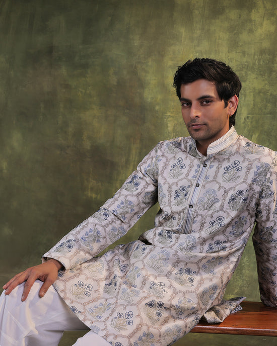 Ivory and Blue Kurta Set