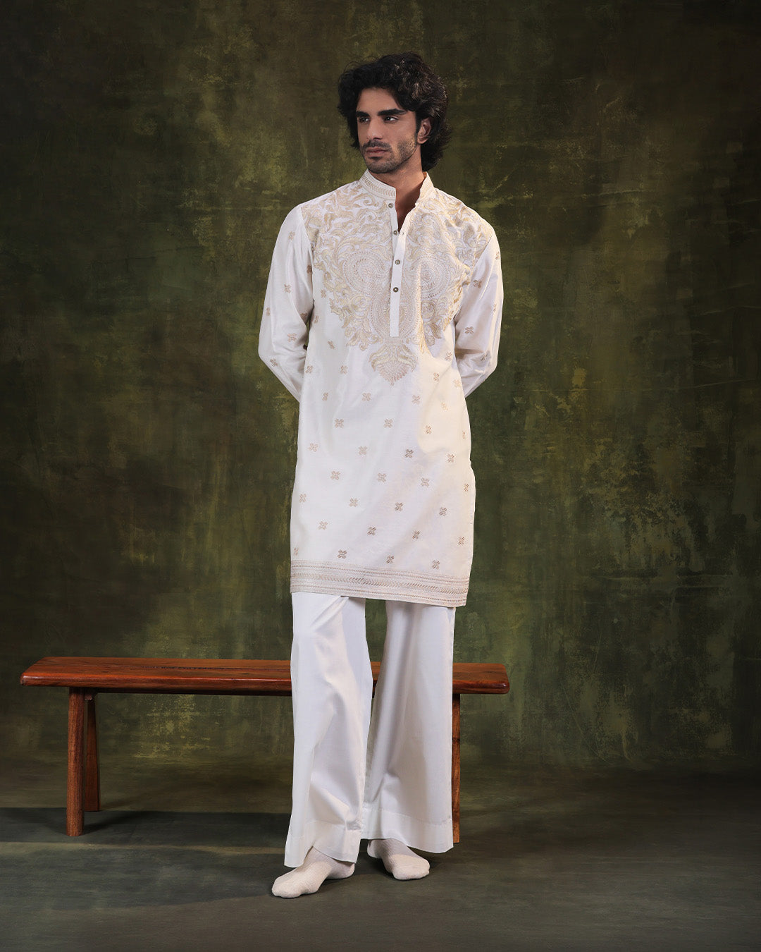 Ivory and Champagne Kurta Set