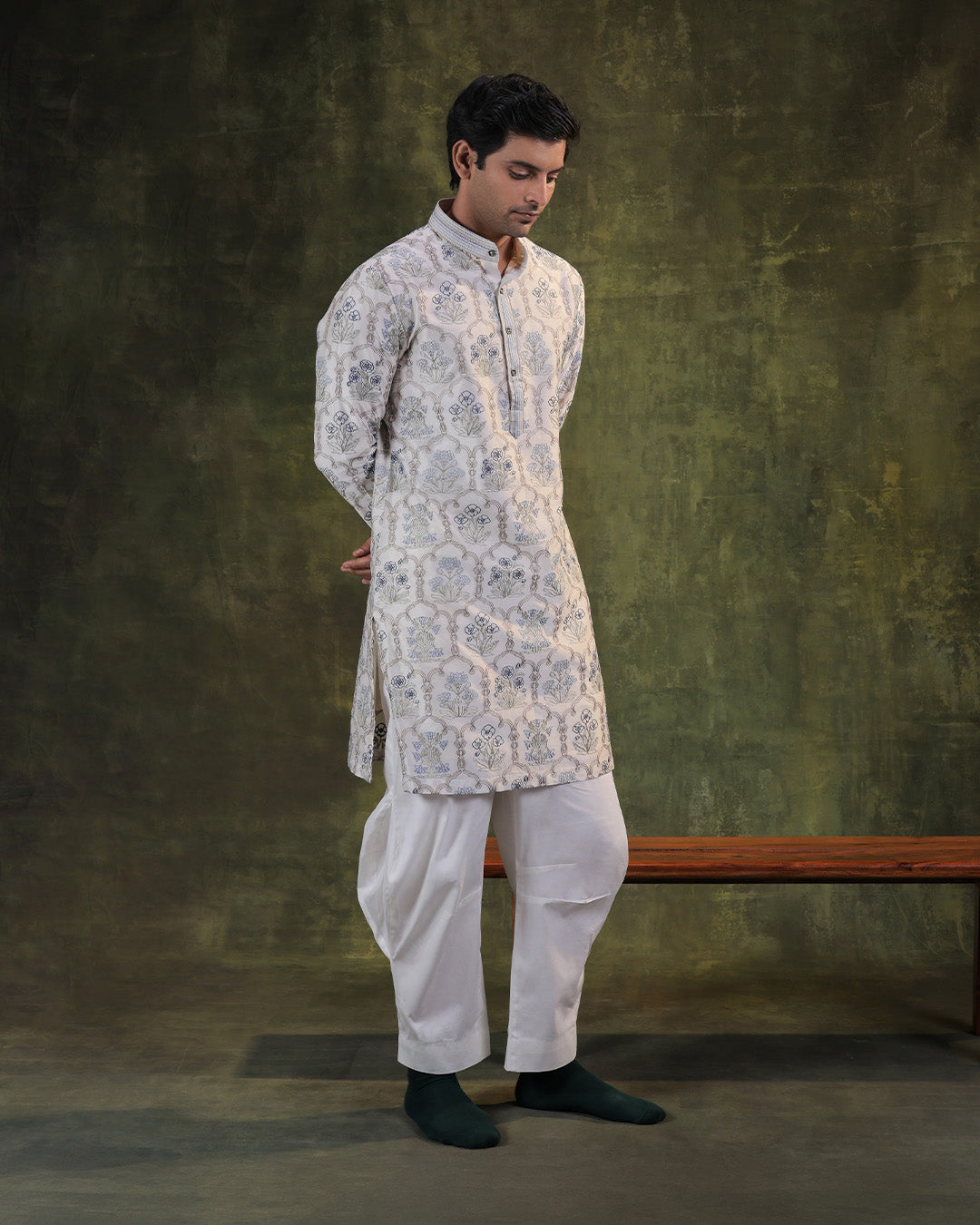 Ivory and Blue Kurta Set